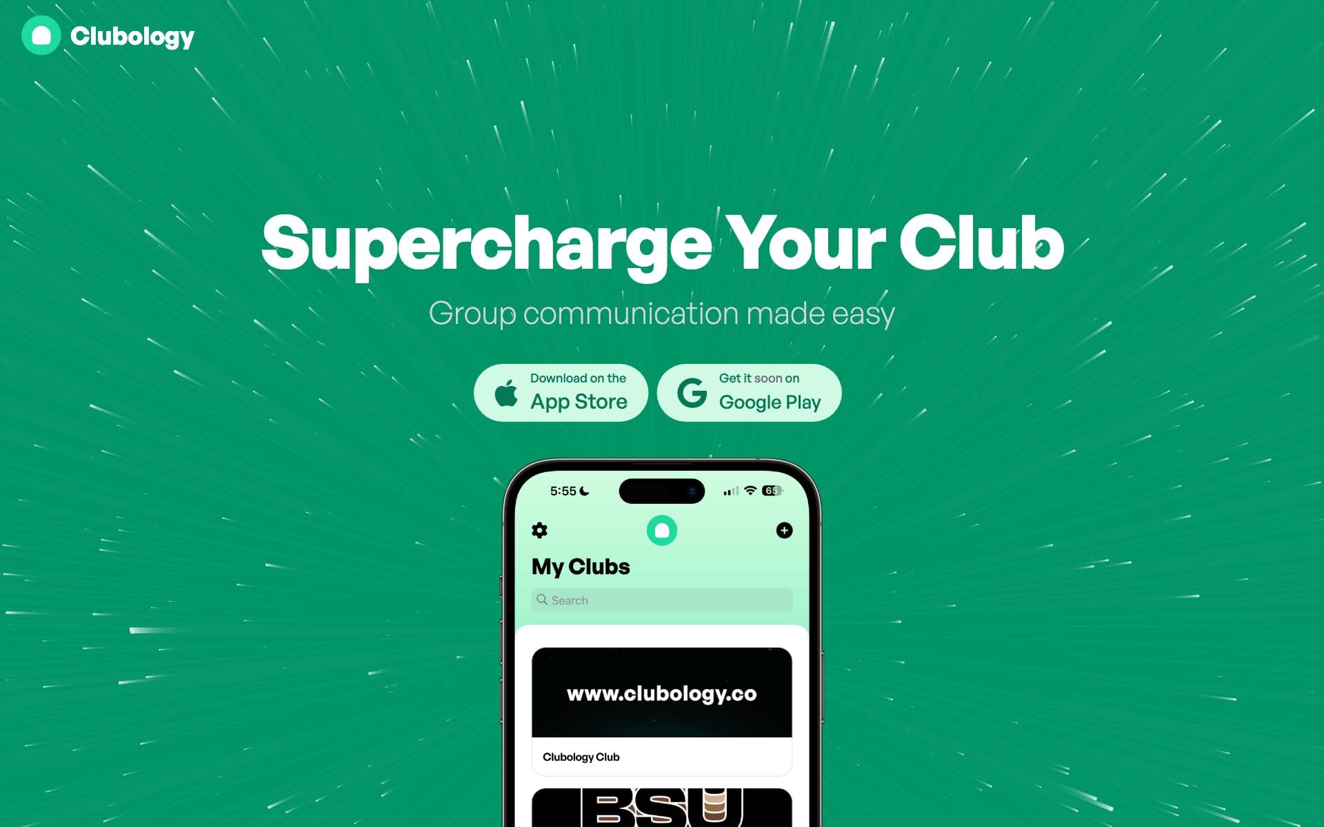 Clubology landing page