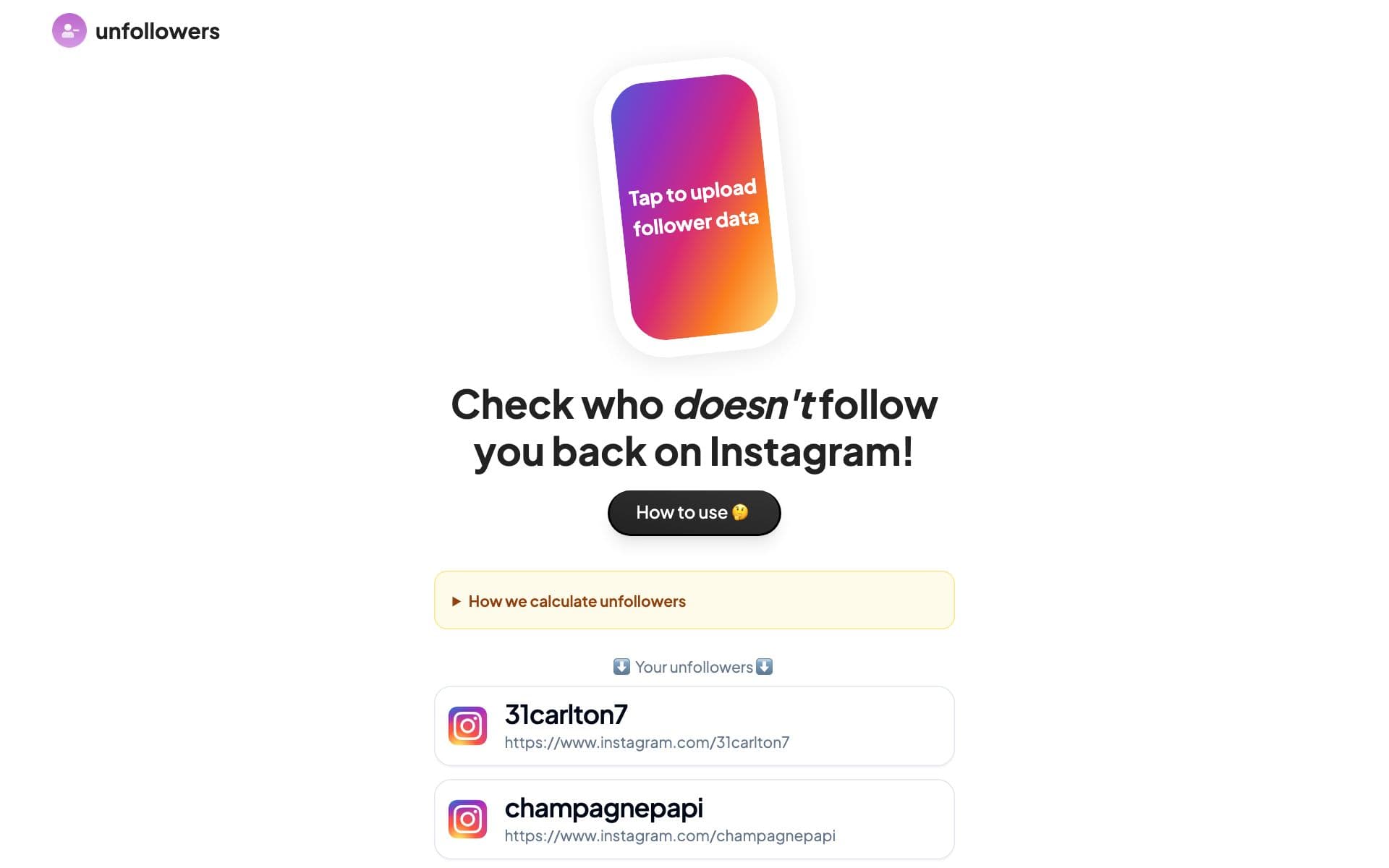 Unfollowers landing page